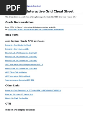 Oracle APEX Interactive Grid Cheat Sheet | PDF | System Software 