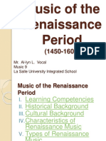 Music of The Renaissance Period: Mr. Al-Lyn L. Vocal Music 9 La Salle University Integrated School