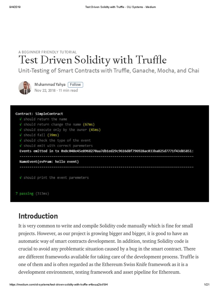 Test-Driven Solidity with Truffle Guide | PDF | Subroutine ...