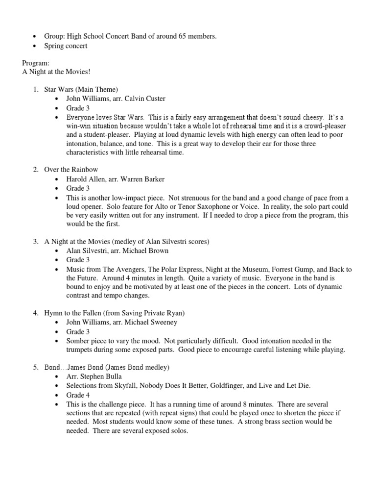 Night at The Movies Concert Program | PDF | Art | Poetry