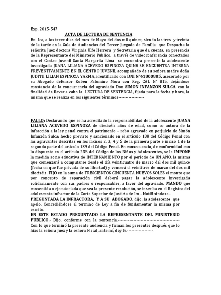 Acta de Lectura de Sentencia | PDF | Robo | Sentencia (ley)