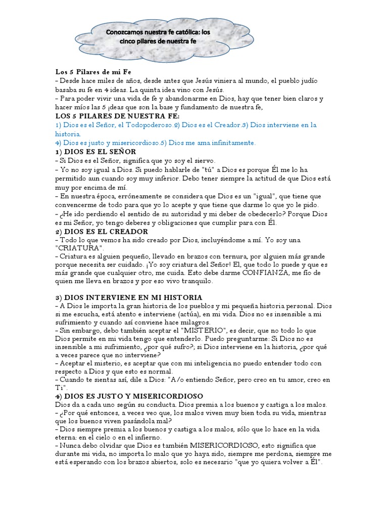 Los 5 Pilares de la Fe Católica | PDF | Salvación | Amor