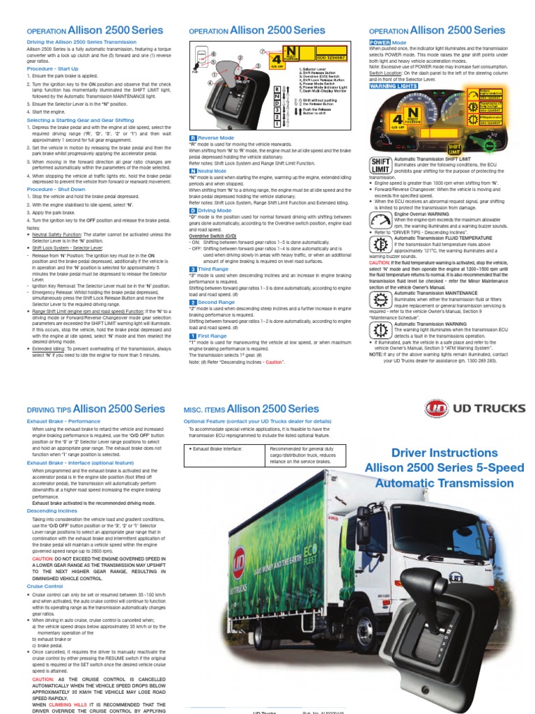 Allison 2500 Automatic Transmission Driver Instructions | PDF ...