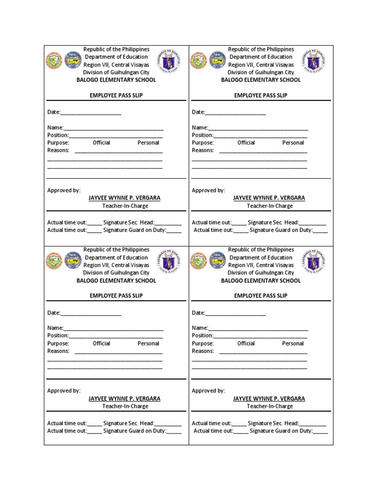 Employee Pass Slip and Appearance Download Free PDF Government