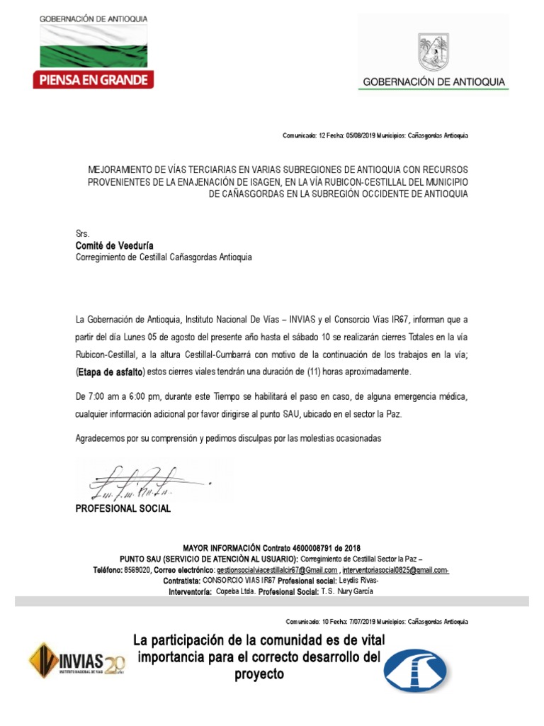 EJEMPLO Comunicado Informativo 12 | PDF