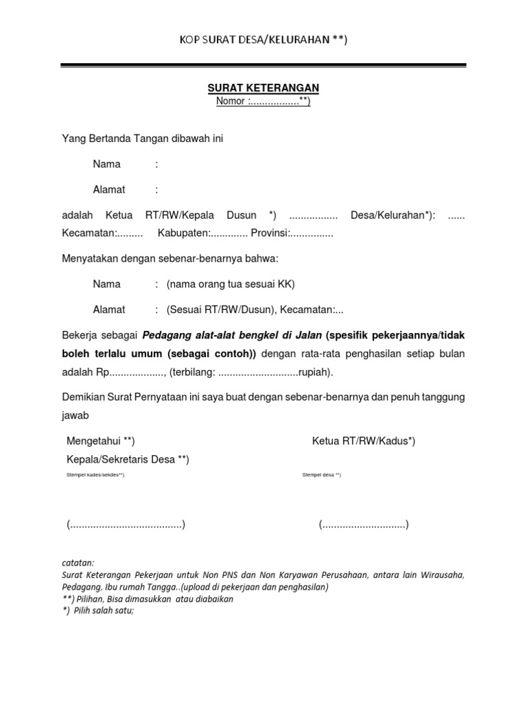 Inilah 11+ Contoh Surat Pernyataan Tidak Bekerja Untuk Ibu Rumah Tangga
✅