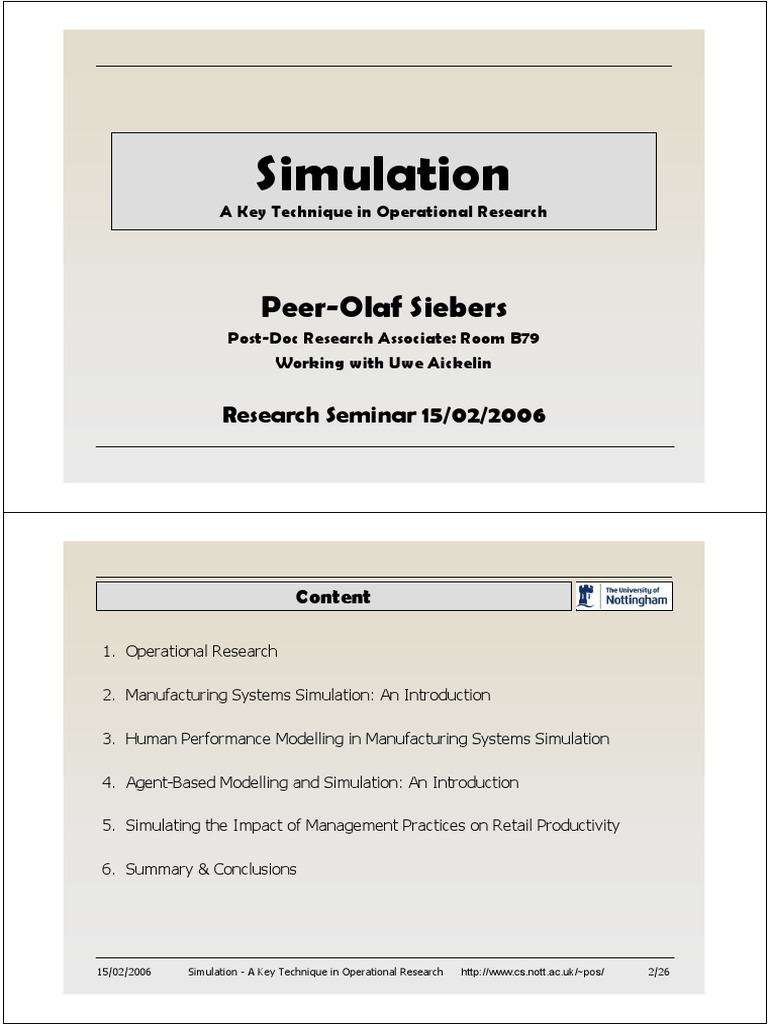 Simulation Techniques in Operational Research | PDF | Agent Based Model ...