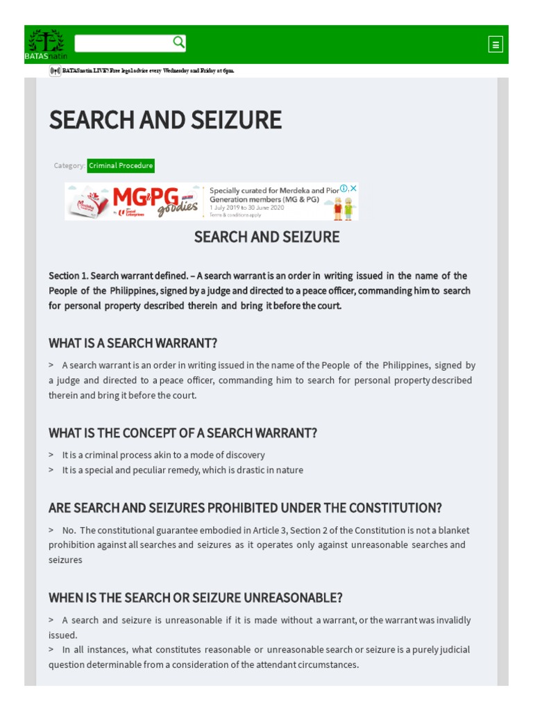 Search and Seizure in the Philippines | PDF | Search And Seizure ...