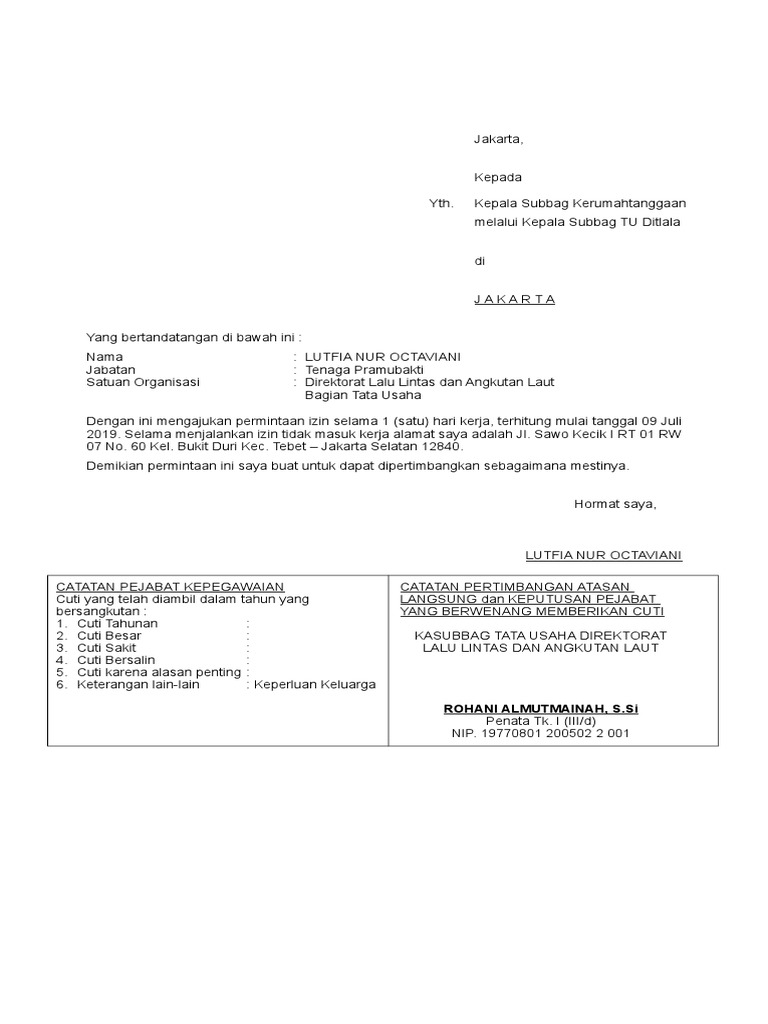 Surat Izin Gamasuk Kerja Honorer