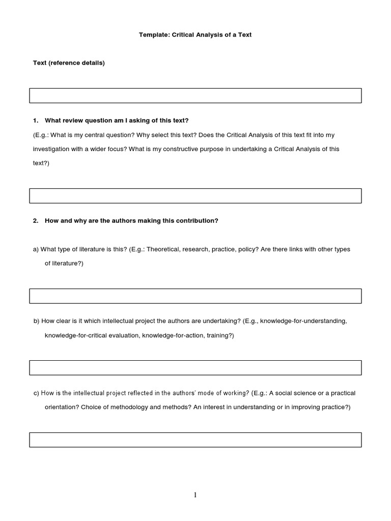 Critical Analysis Template | PDF | Critical Thinking | Knowledge