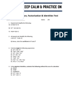 Algebraic Expansion, Factorisation & Identities Test