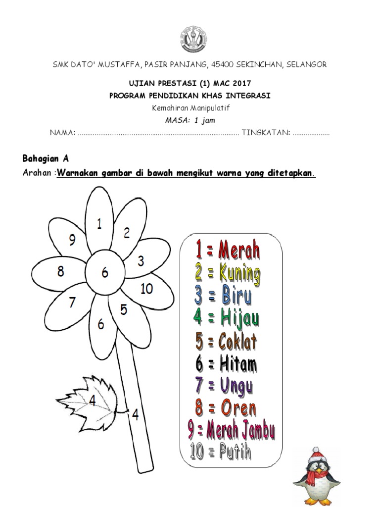 Bahagian A: Arahan:Warnakan Gambar Di Bawah Mengikut Warna Yang 