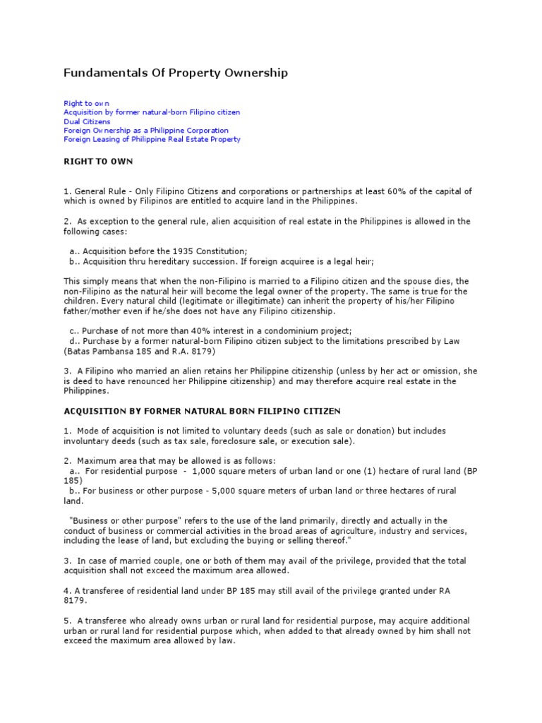 Fundamentals of Property Ownership | PDF | Citizenship | Ownership