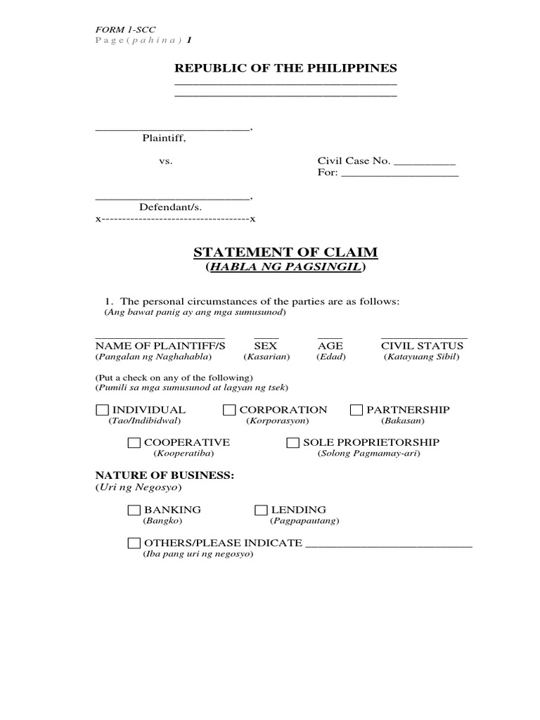 Statement of Claim for Small Claims Case | PDF | Common Law ...