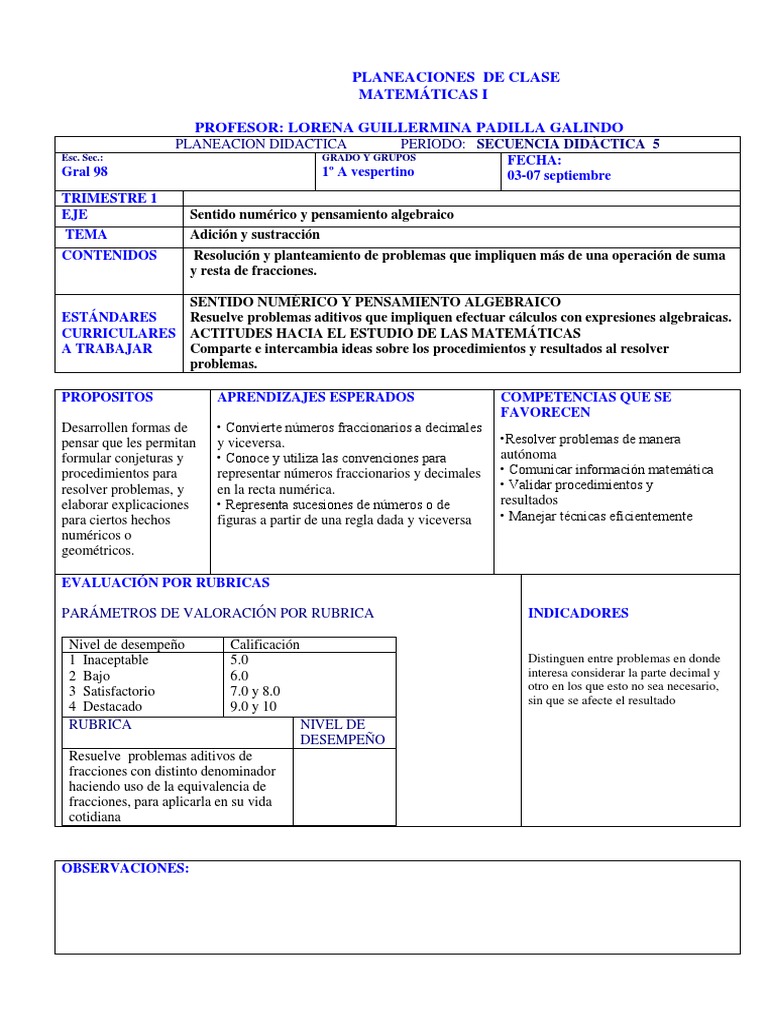 5 Repaso Operaciones Con Fracciones Docx Fraccion Matematicas