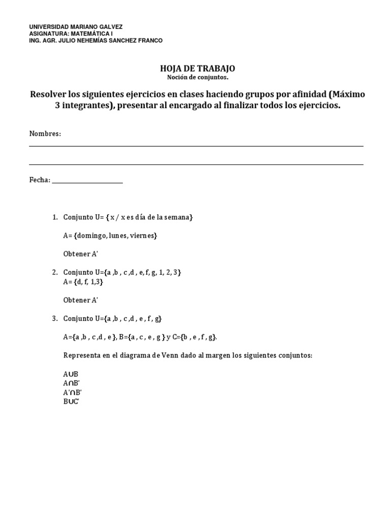 Ejercicios de Conjuntos para Tercer Grado | PDF