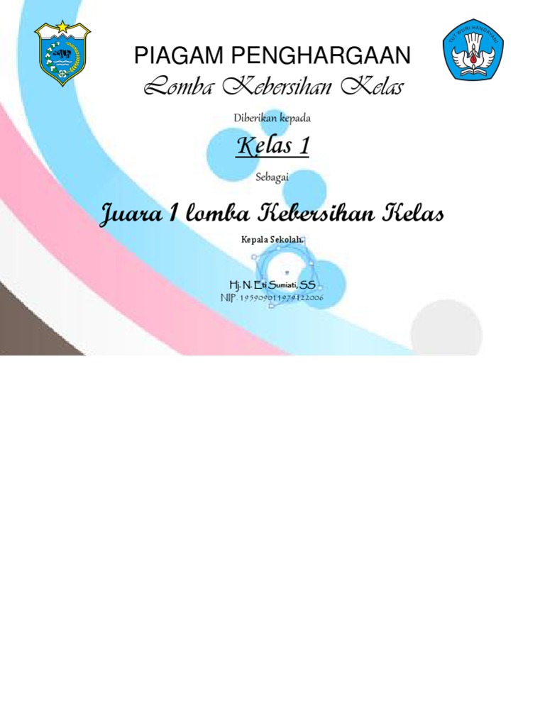 Piagam Penghargaan Kebersihan Kelas Pdf