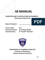 LAB MANUAL COMPUTER APPLICATIONS IN PHARMACY