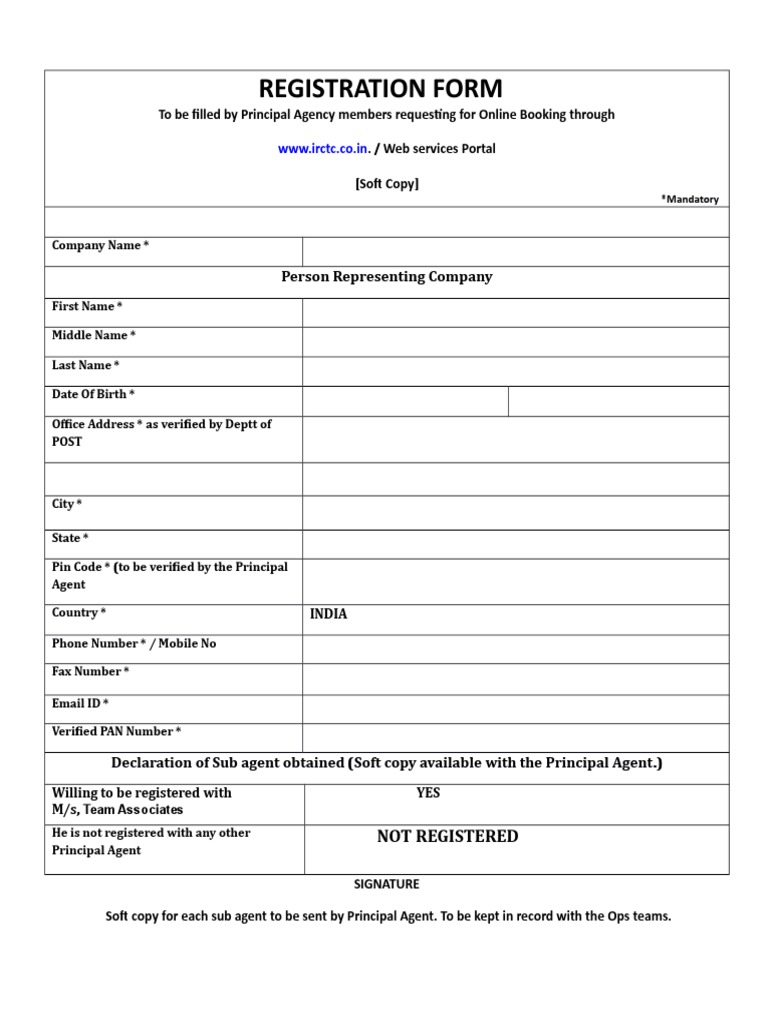Registration Form: Person Representing Company | PDF