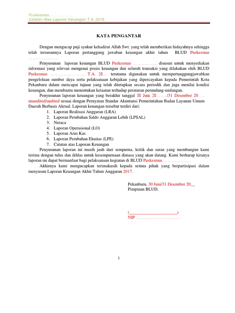 Contoh Calk 2018 Puskesmas