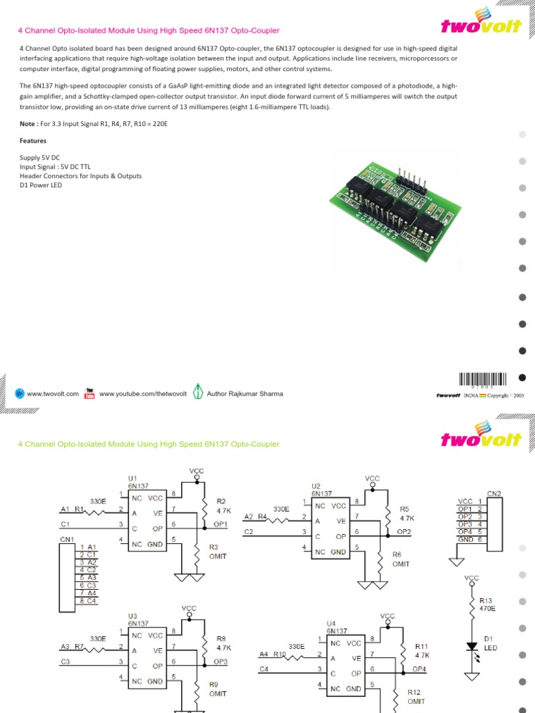 4 Channel Opto-Isolated Module Using High Speed 6N137 Opto-Coupler ...