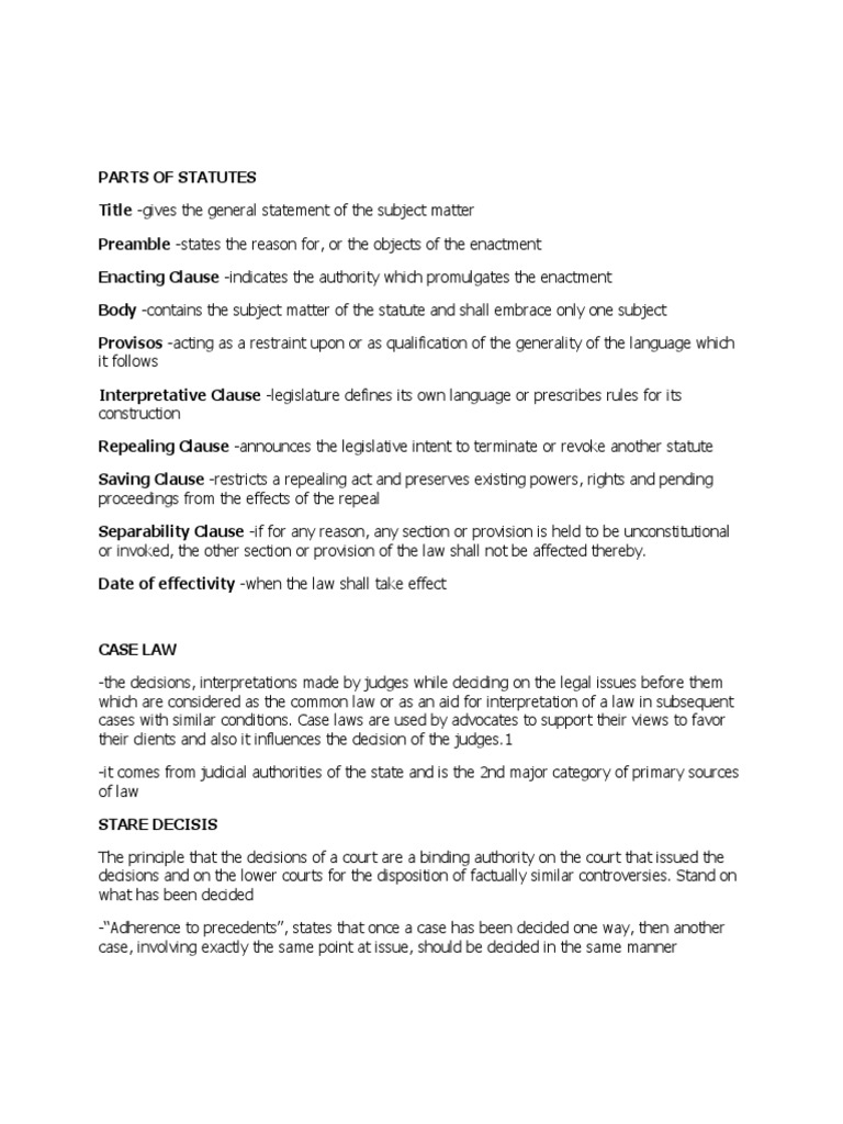 Parts of Statutes PDF Precedent Constitutional Law