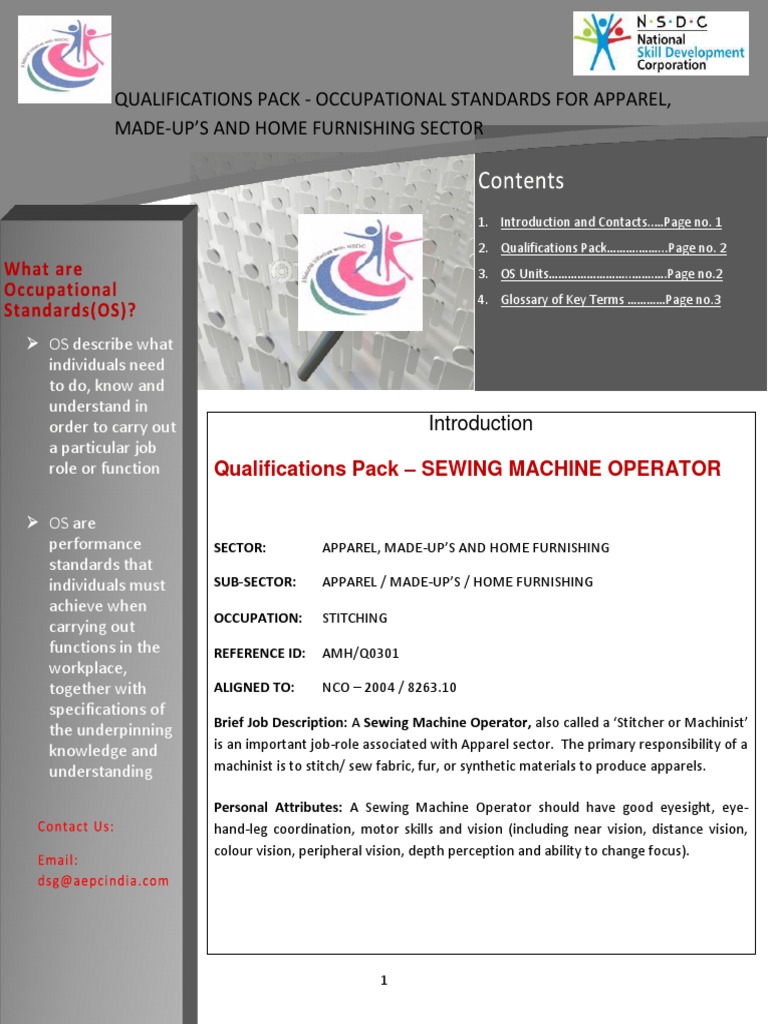 Sewing Machine Operator Qualification Pack Final 31mar14 PDF Safety