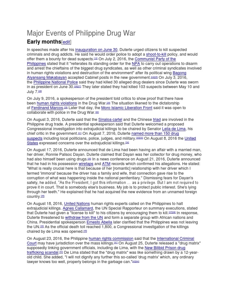 Philippine Drug War Major Events Summary | PDF | Rodrigo Duterte ...