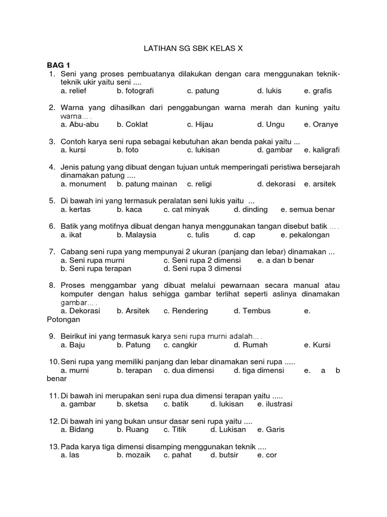Sg Sbk Sma 10 1 Soal Pdf