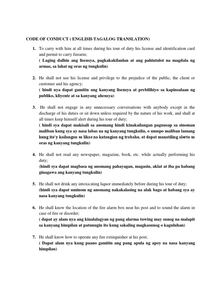 SECURITY GUARDS' CODE OF CONDUCT Philippine Security Guard, 43 OFF
