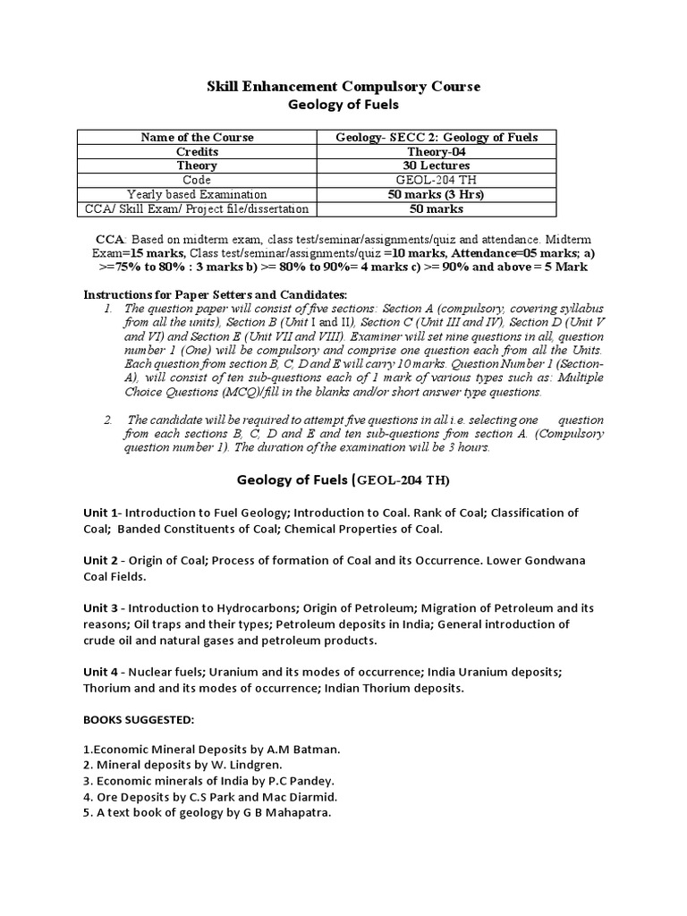 Geology of Fuels Syllabus PDF Petroleum Coal