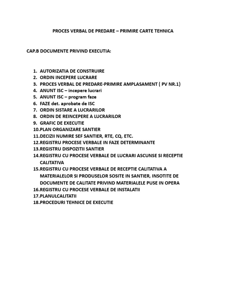 Proces Verbal de Predare | PDF