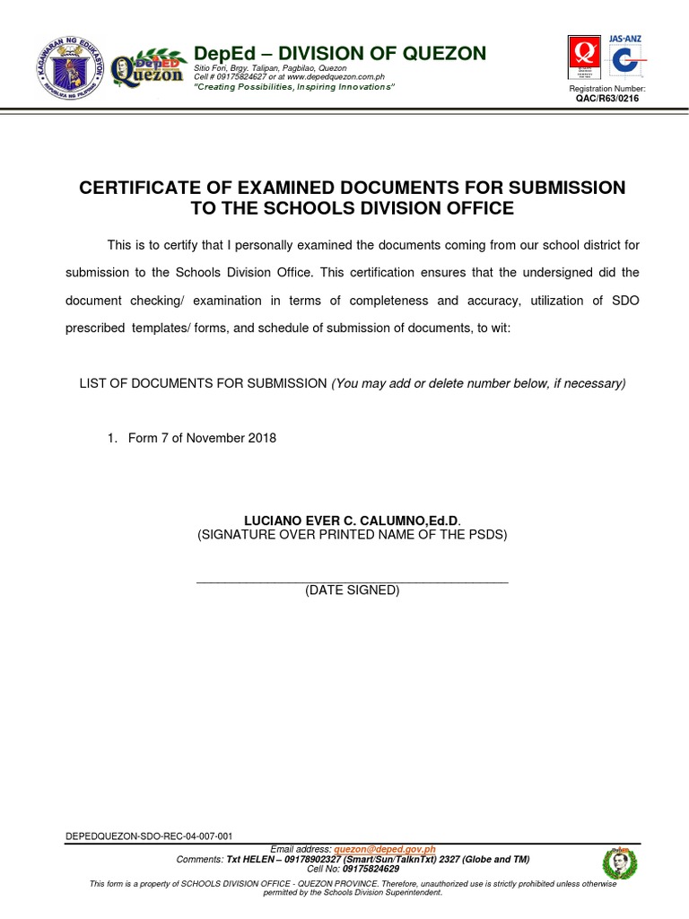 Document Submission Certification | PDF