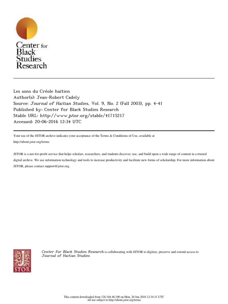 Les Sons Du Creole Haitien Pdf Syllabe Philologie