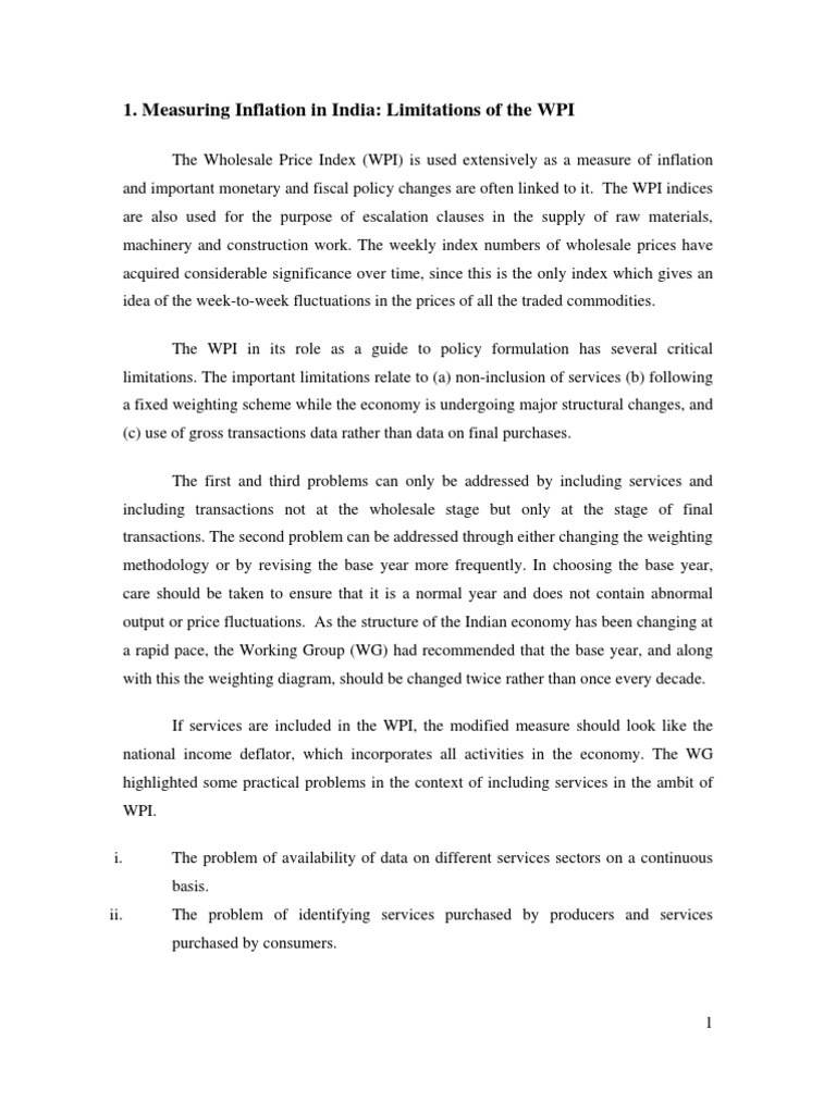 Measuring Inflation in India Limitations of WPI PDF Wholesale Price