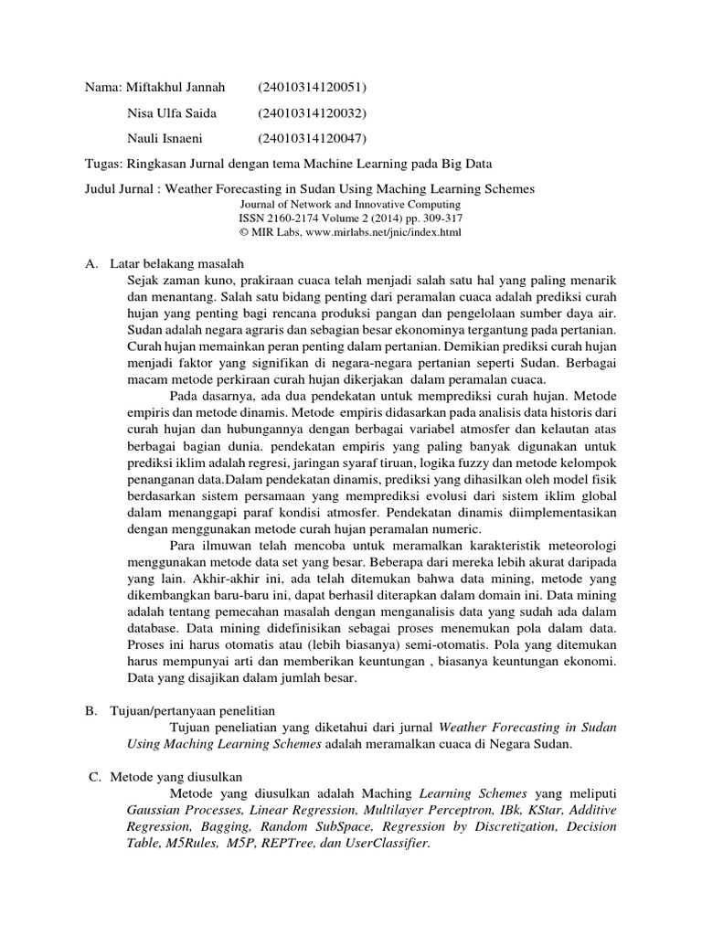 TUGAS JURNAL Dengan Tema Machine Learning Pada Big Data | PDF | Sains ...