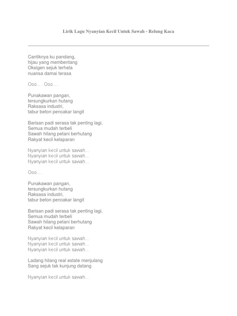 Lirik Lagu Nyanyian Kecil Untuk Sawah  PDF