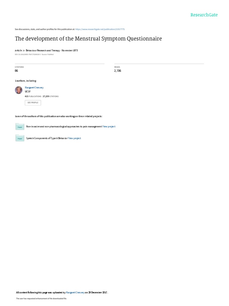 Development and Validation of the Menstrual Symptom Questionnaire to Measure Common Menstrual