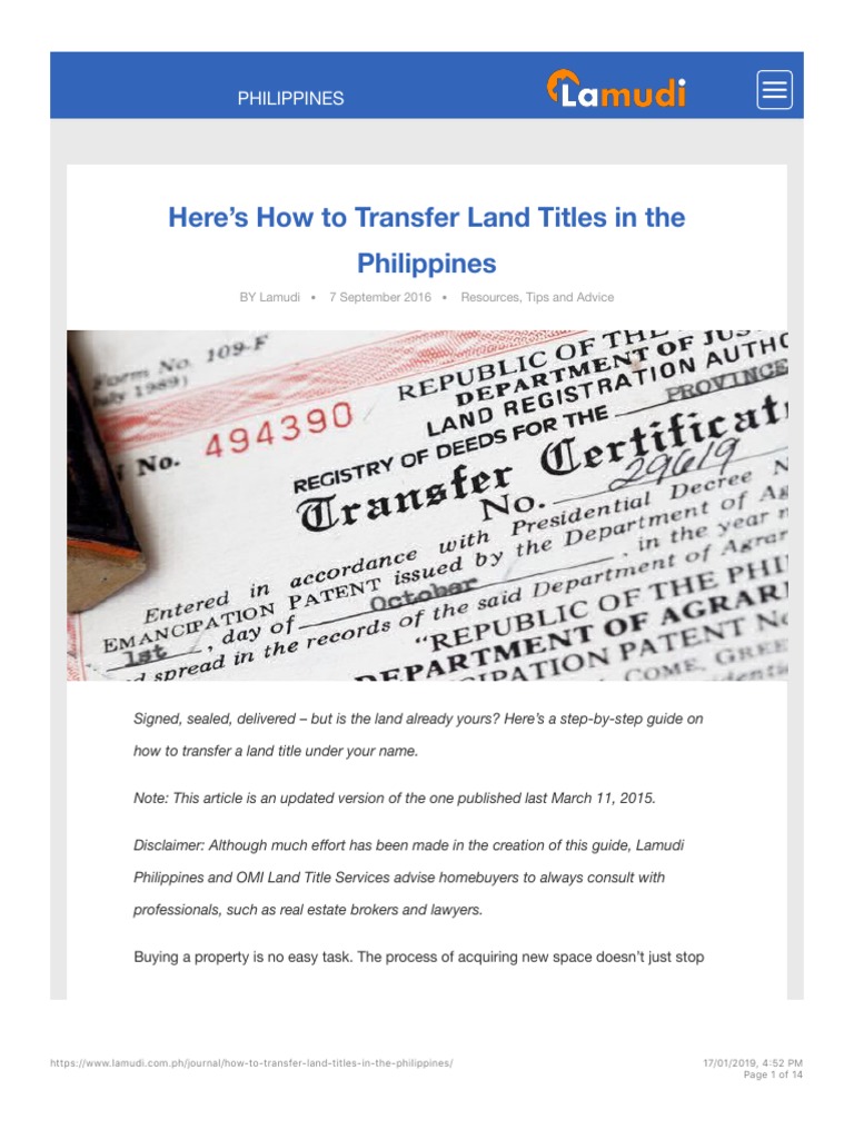 Here's How To Transfer Land Titles in The Philippines Lamudi PDF