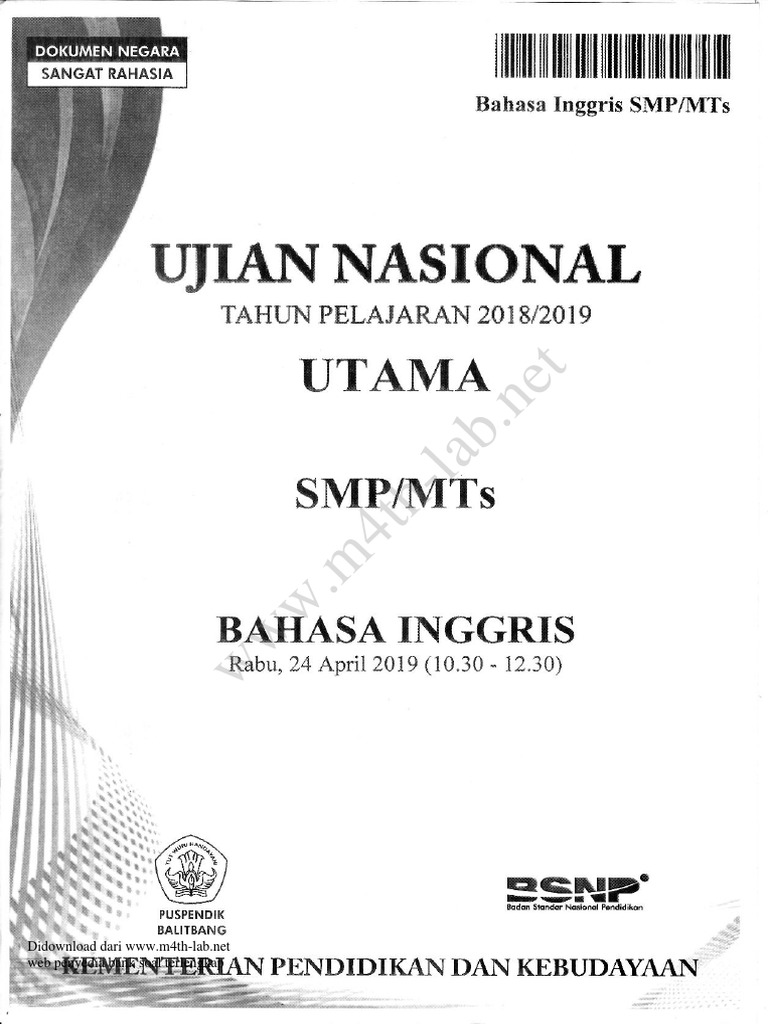 Un Smp 2019 B Inggris P1 Www M4th Lab Net 1 Pdf
