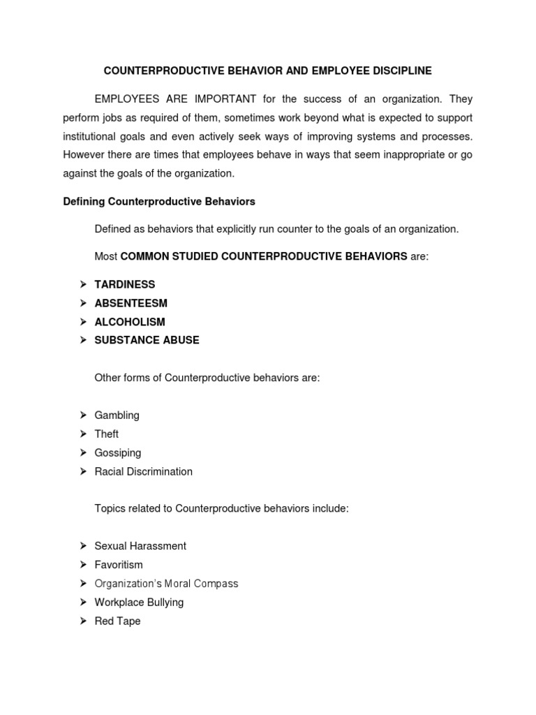 Counterproductive Behavior and Employee Discipline | PDF | Employee ...