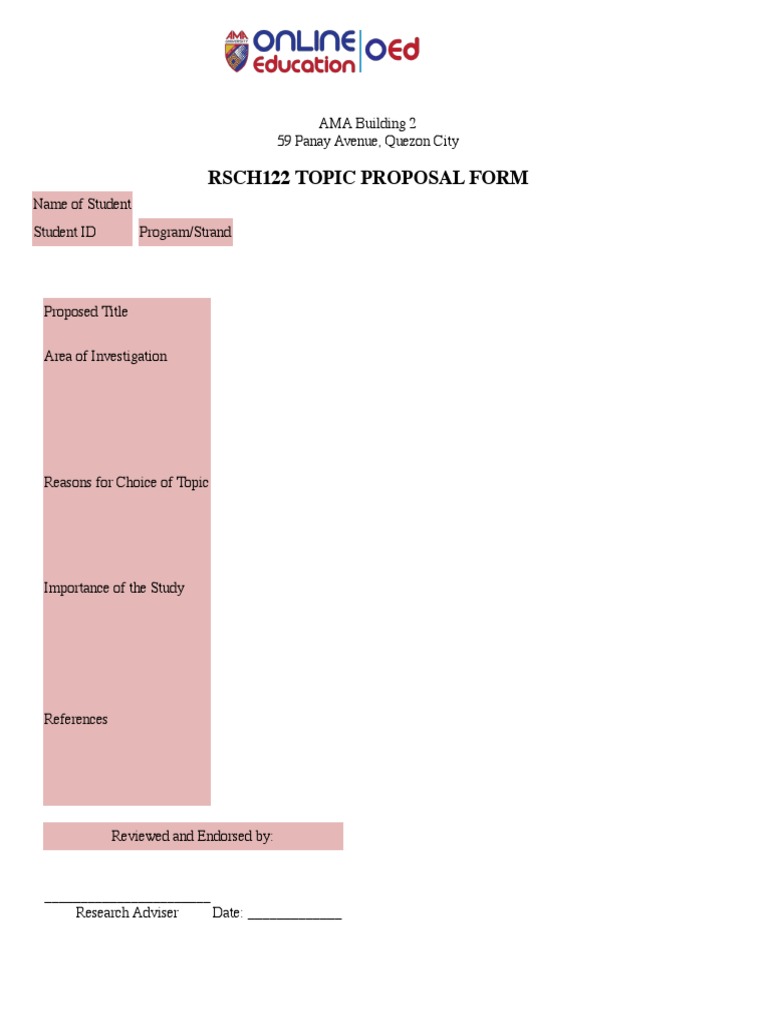 RSCH122 Topic Proposal Form Template | PDF | Art