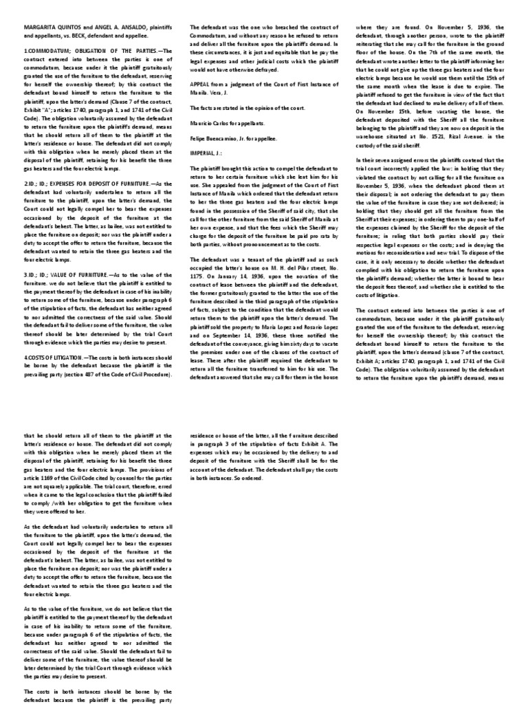 Margarita Quintos vs Beck PDF Defendant Lawsuit