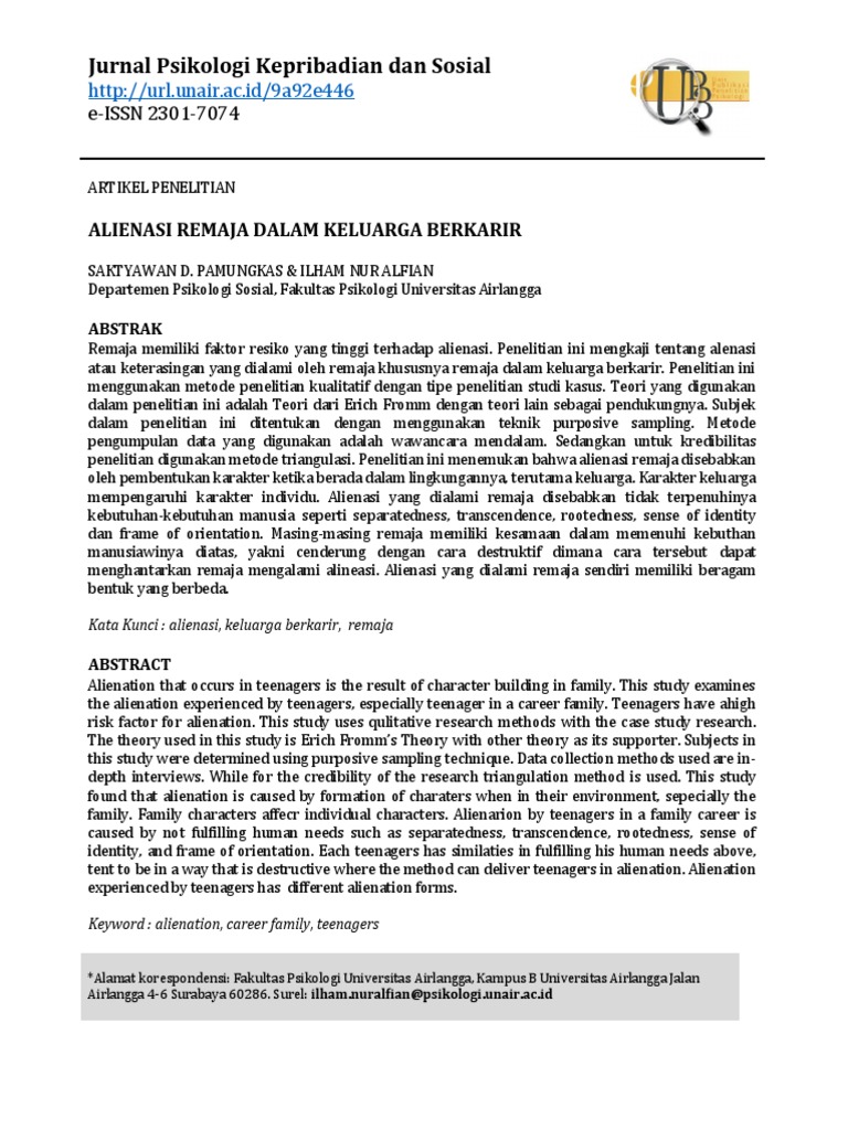 Alienasi Remaja Dalam Keluarga Berkarir Pdf