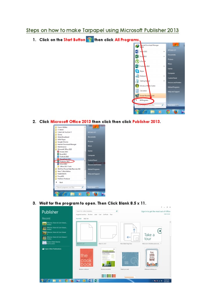 Steps On How To Make Tarpapel Using Microsoft Publisher 2013 PDF