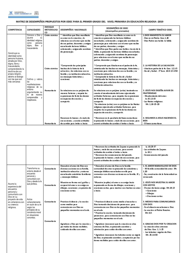 Matriz de Desempeñosprimaria 2019 Odec Editado Fe