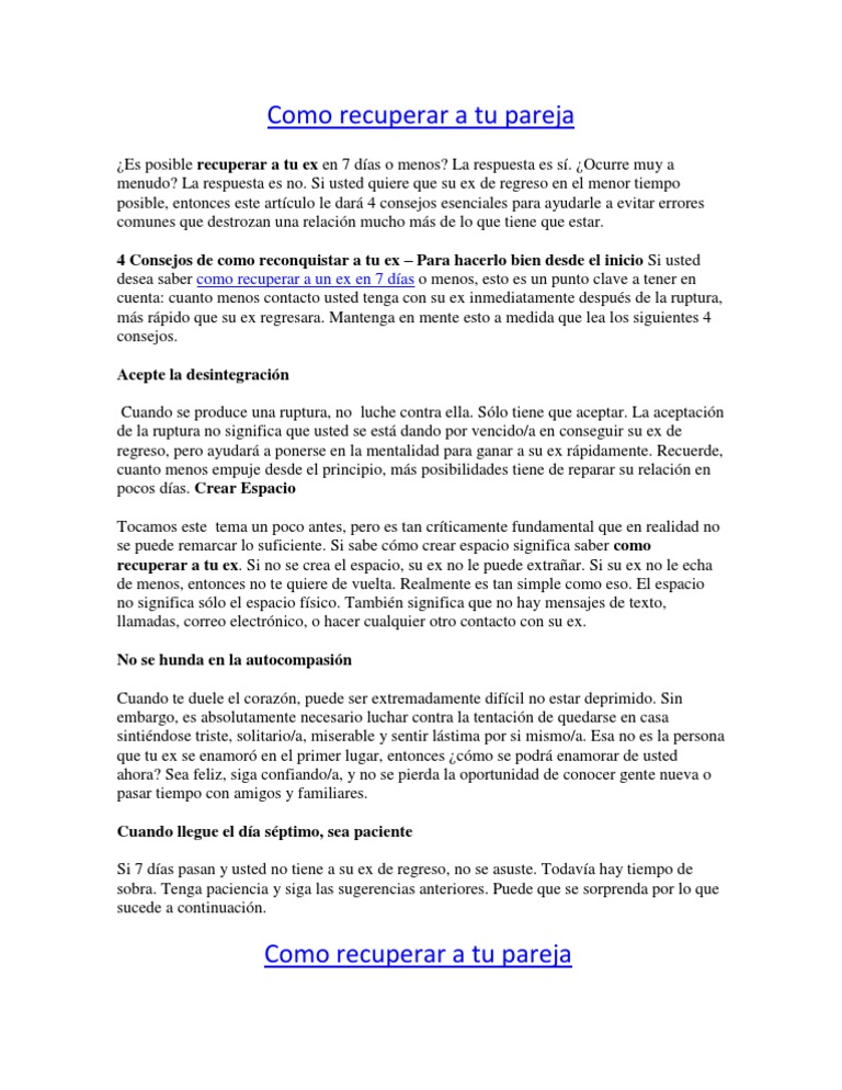 Como Recuperar A Tu Pareja En 7 Dias