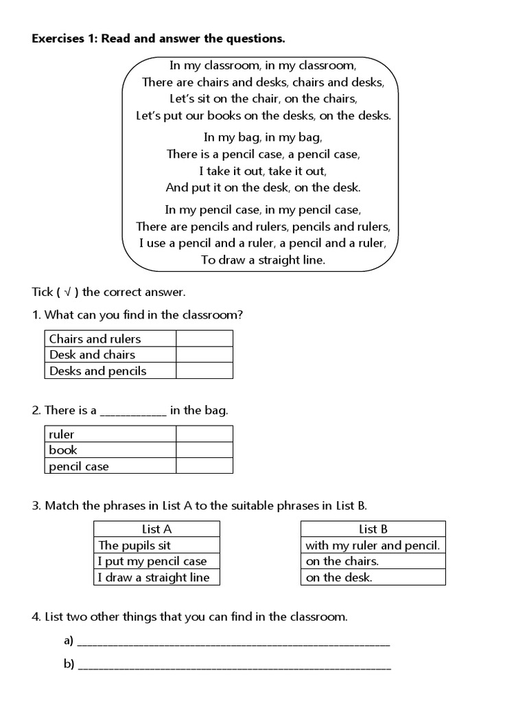 Reading Exercises and Questions | PDF | Classroom