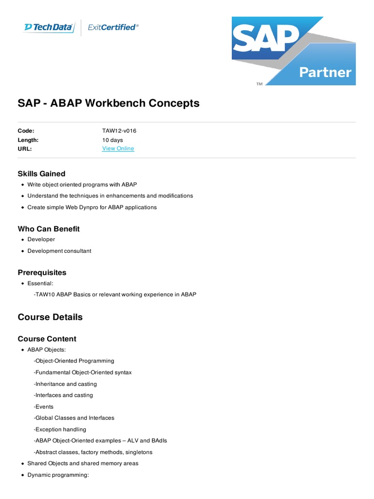 SAP - ABAP Workbench Concepts: Skills Gained | PDF | Computers ...