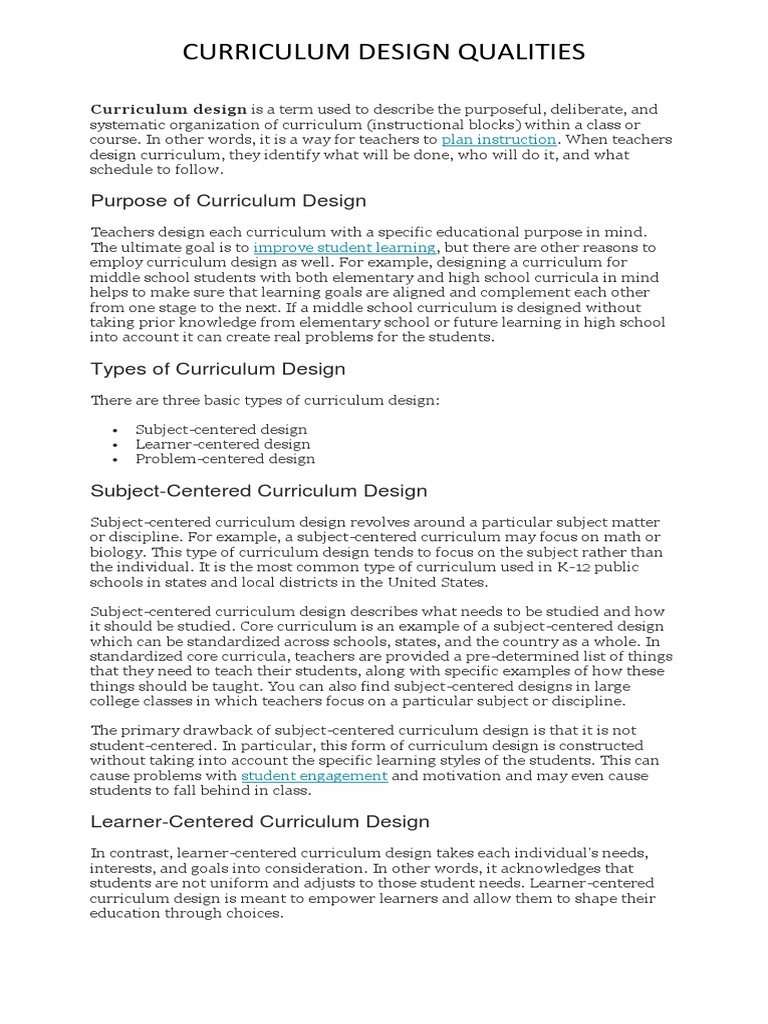 Key Qualities of Curriculum Design | PDF | Curriculum | Teachers
